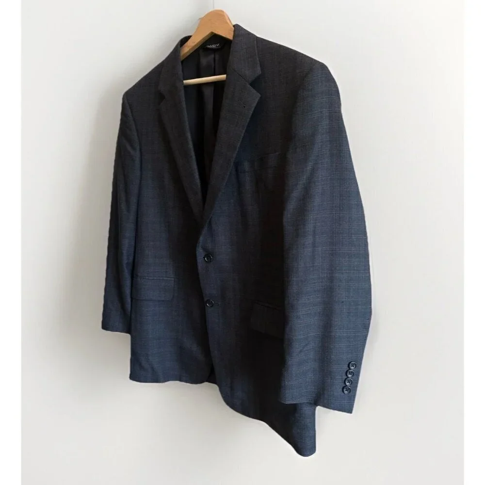Jos A Bank Signature Collection Blazer Silk Wool Men's Size 42R Navy Checkered